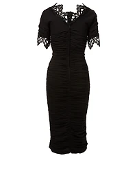 Ruched Midi Dress With Lace Trim