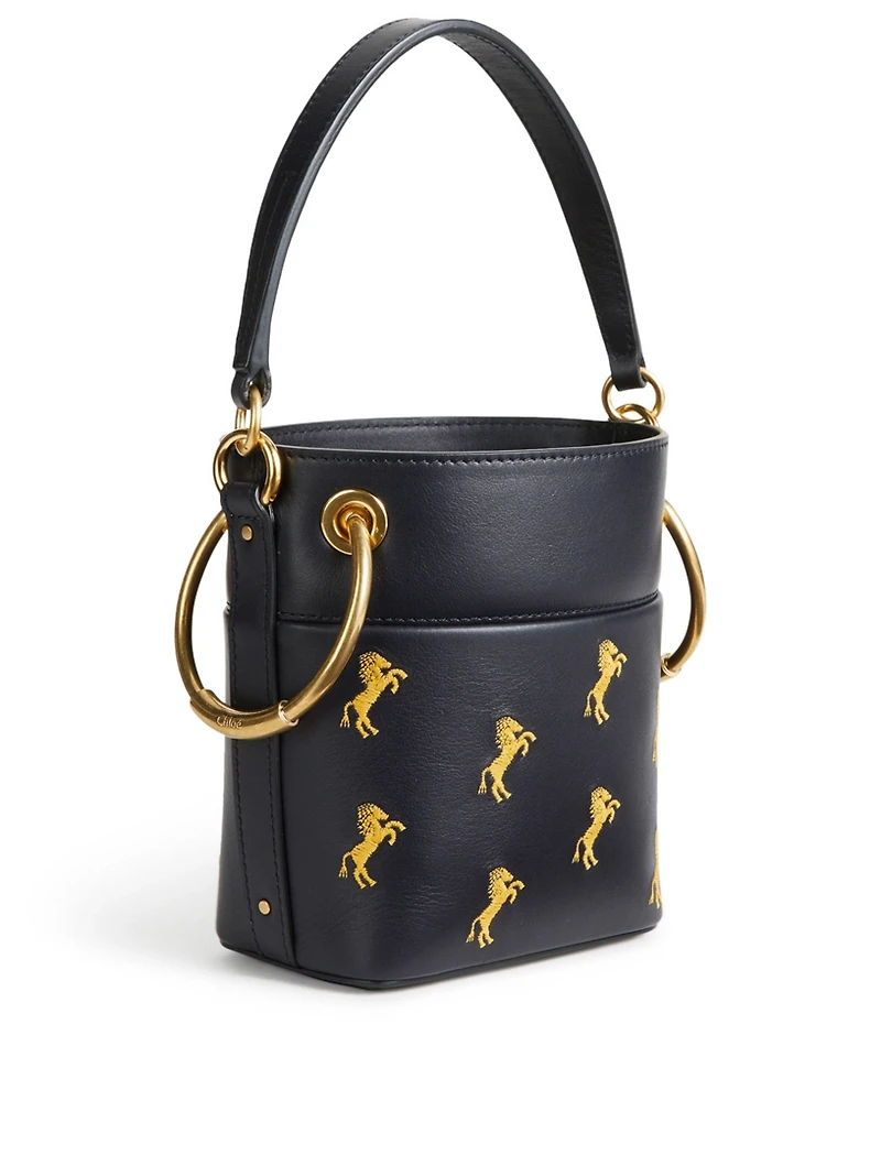 Mini Roy Leather Bucket Bag With Horse Print