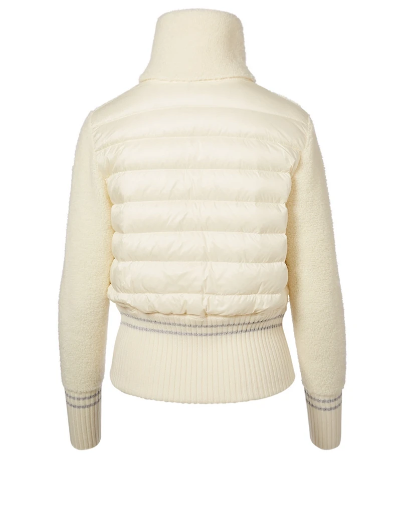 Zip-Up Down Wool Cardigan With Stripe