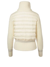 Zip-Up Down Wool Cardigan With Stripe
