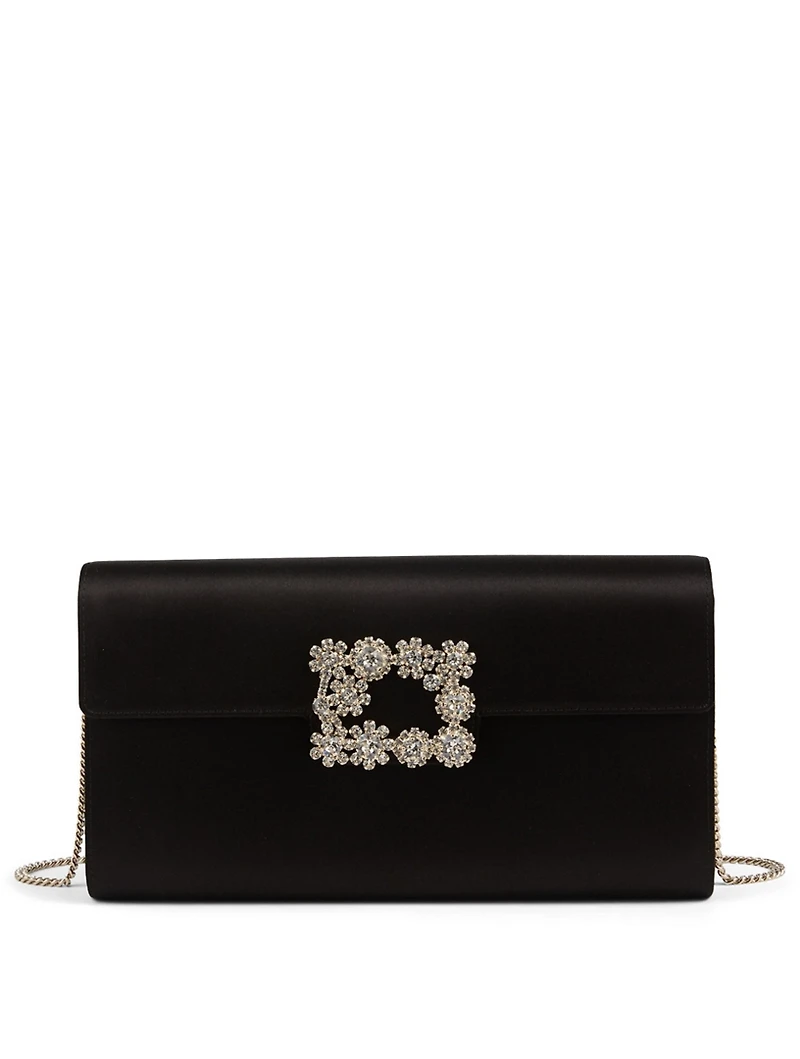Flower Buckle Silk Satin Envelope Clutch Bag