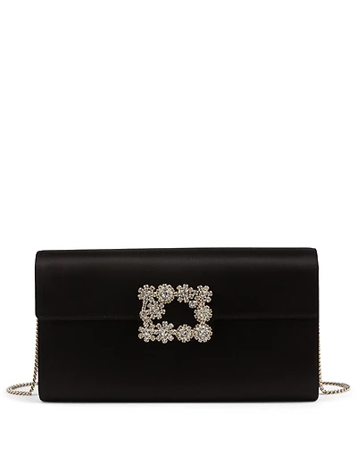 Flower Buckle Silk Satin Envelope Clutch Bag