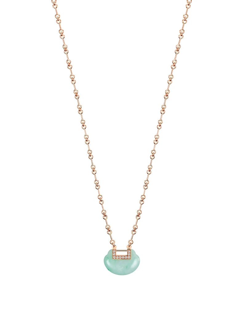 Medium Yu Yi 18K Rose Gold Necklace With Jade And Diamonds