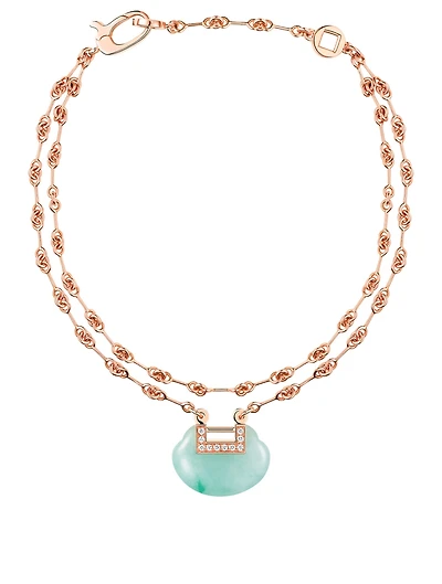 Medium Yu Yi 18K Rose Gold Double Chain Bracelet With Jade And Diamonds
