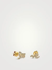 14K Gold Split Love Stud Earrings With Diamonds