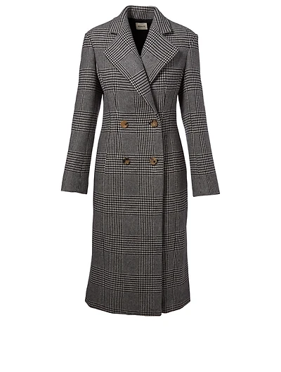 Violet Wool Blend Coat Houndstooth Print