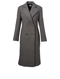 Violet Wool Blend Coat Houndstooth Print