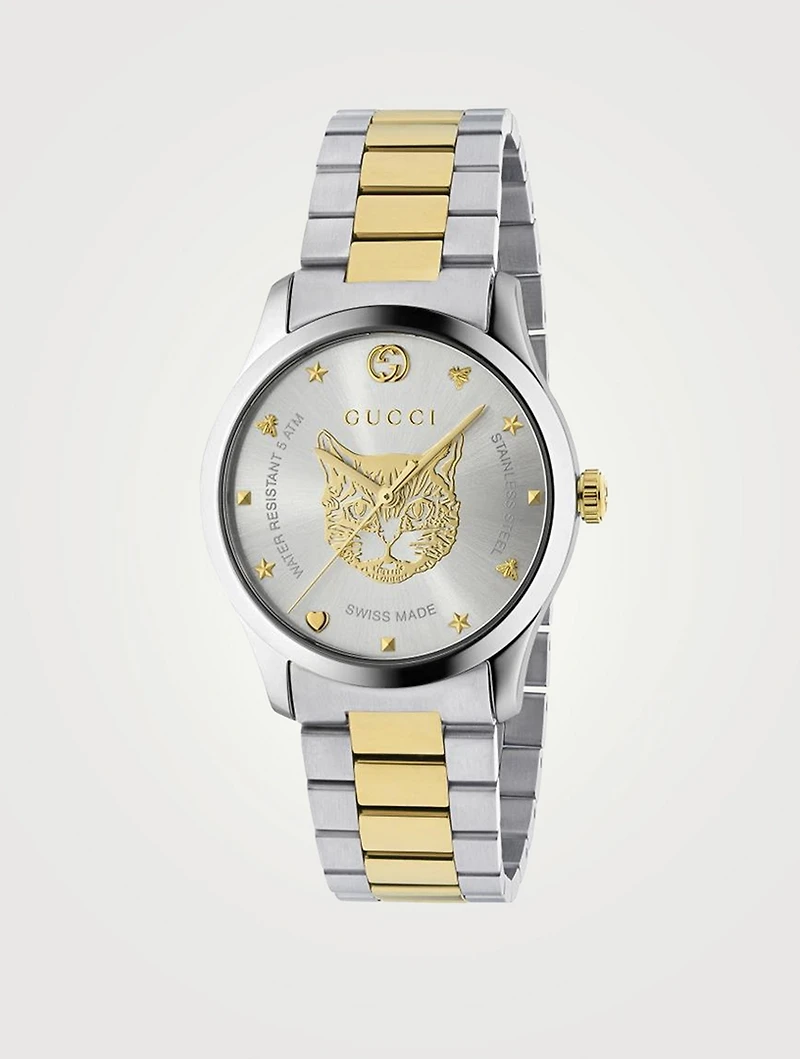 G-Timeless Large Feline Head Two-Tone Stainless Steel Bracelet Watch