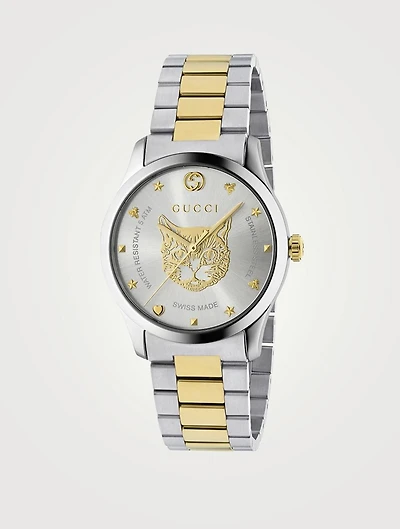 G-Timeless Large Feline Head Two-Tone Stainless Steel Bracelet Watch