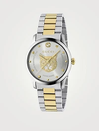 G-Timeless Large Feline Head Two-Tone Stainless Steel Bracelet Watch