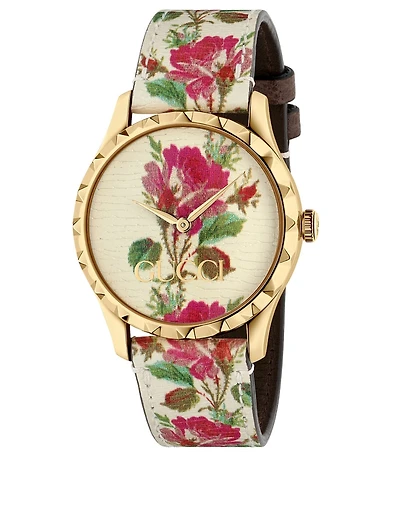 G-Timeless Flower Leather Strap Watch
