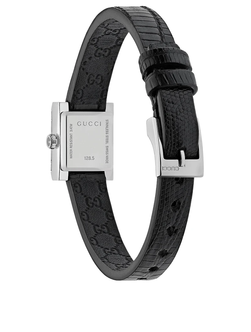G-Frame Steel Lizard Strap Watch With Diamonds