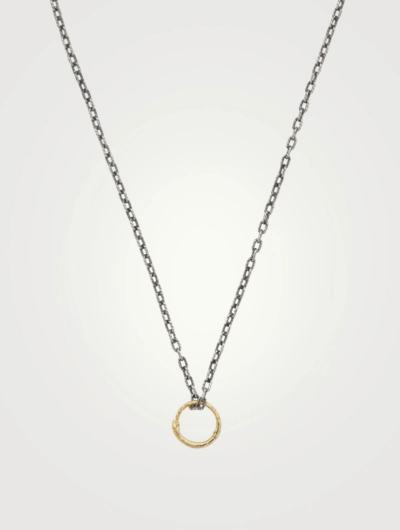 18K Gold And Silver Snake Ring Pendant Necklace