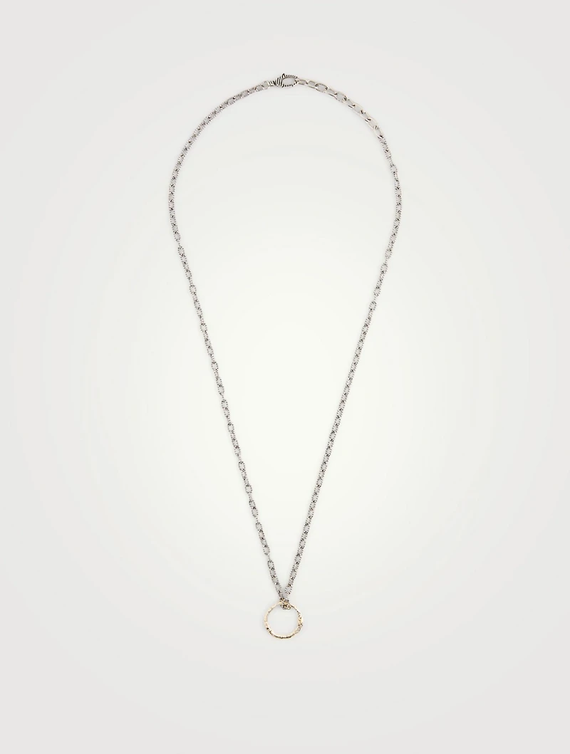 18K Gold And Silver Snake Ring Pendant Necklace