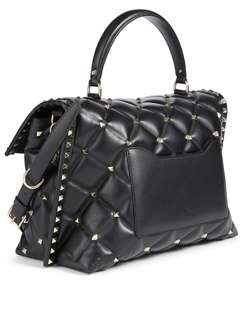 Large Candystud Leather Top Handle Bag