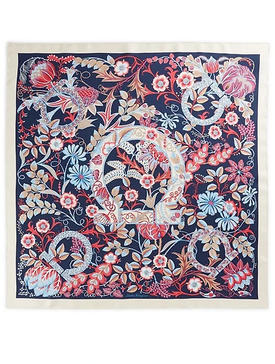 Silk Scarf In Floral Gancini Print