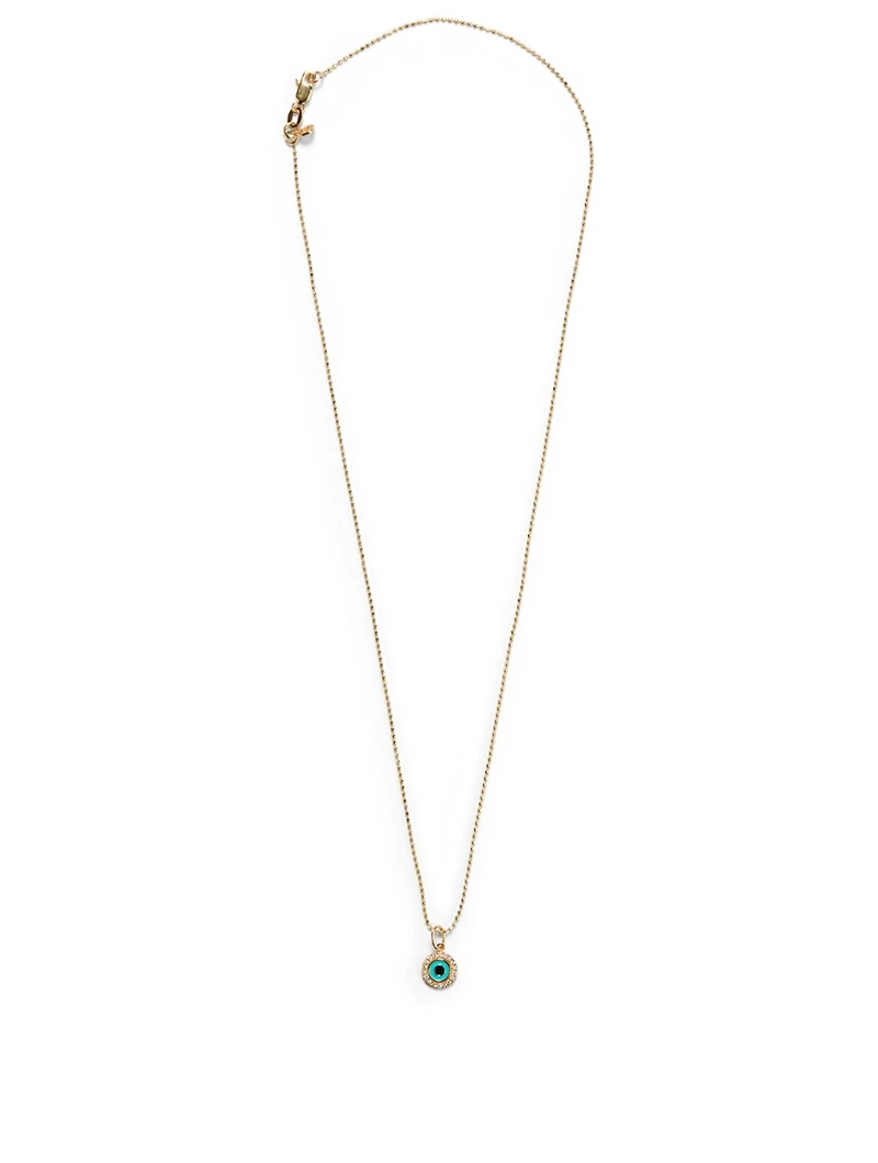14K Gold Enamel Evil Eye Charm Necklace With Diamonds