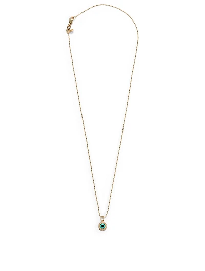 14K Gold Enamel Evil Eye Charm Necklace With Diamonds