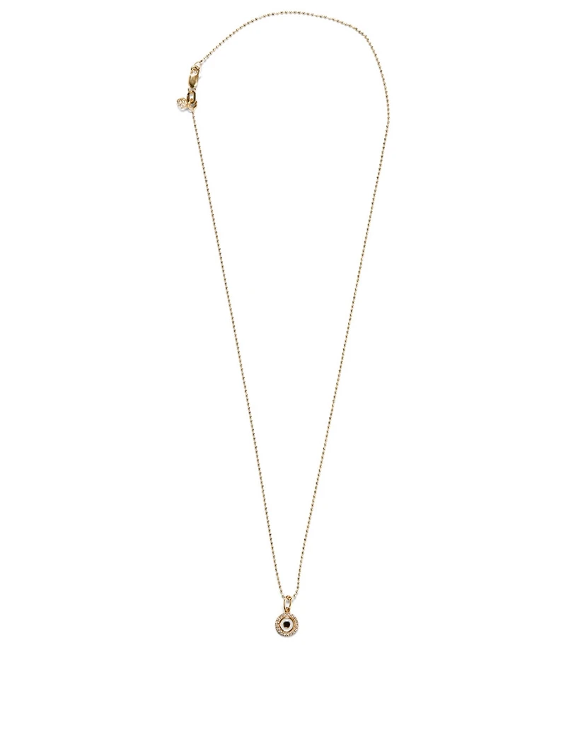 14K Gold Enamel Evil Eye Disc Charm Necklace With Diamonds