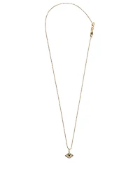 Large 14K Gold Bezel Evil Eye Charm Necklace With Emerald and Diamonds