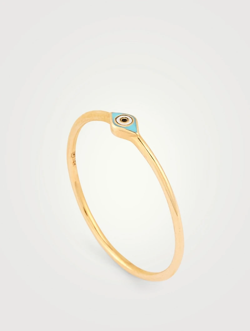 Mini 14K Gold Enamel Evil Eye Ring