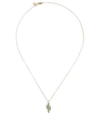 14K Gold Cactus Charm Necklace With Emeralds