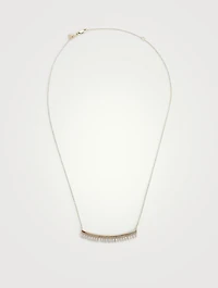 14K Gold Fringe Drop Bar Necklace With Pavé Diamonds