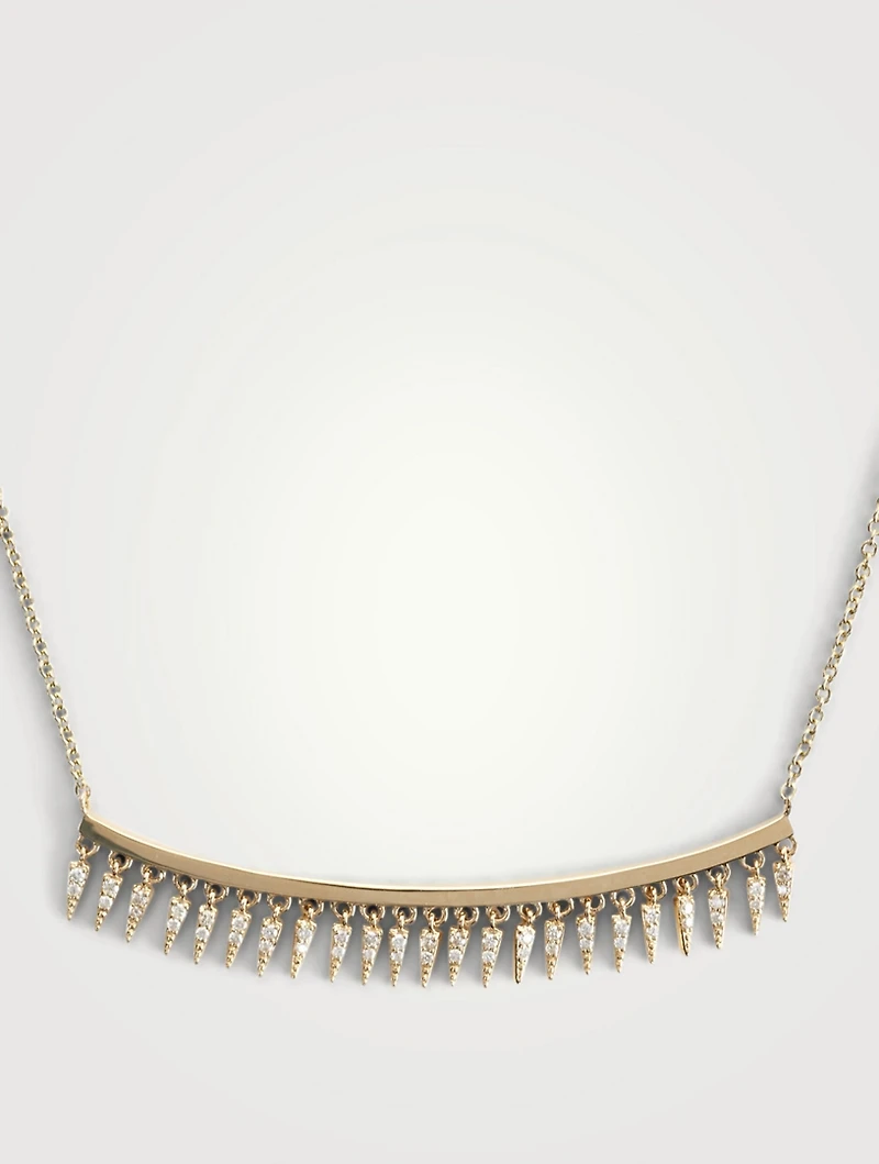 14K Gold Fringe Drop Bar Necklace With Pavé Diamonds