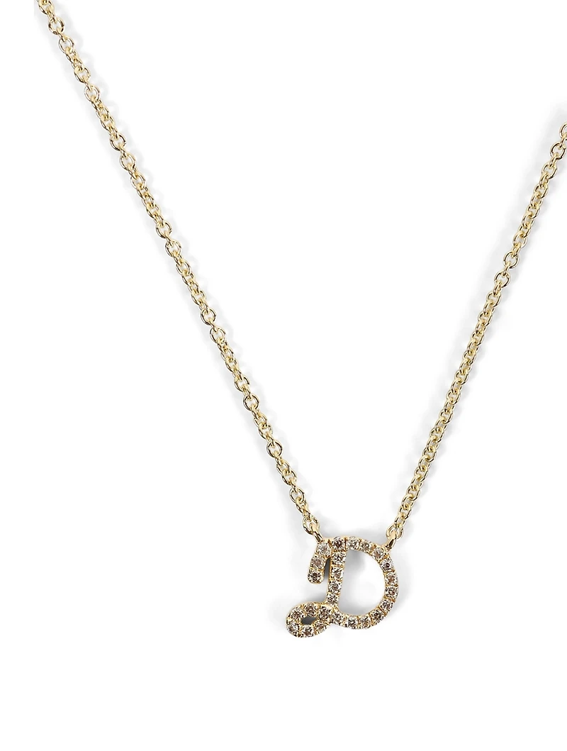 14K Gold D Iniitial Necklace With Diamonds