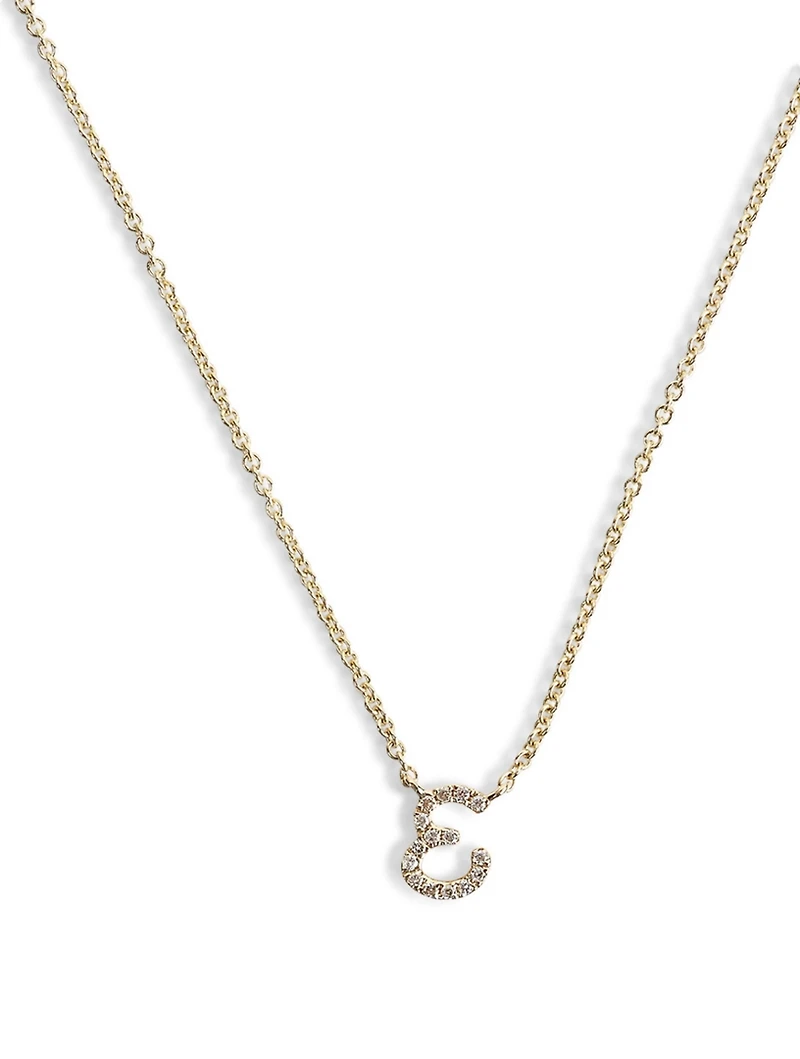 14K Gold E Initial Necklace With Diamonds