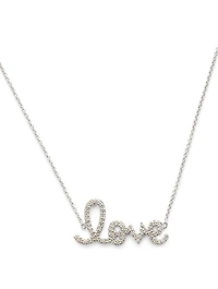 Medium 14K White Gold Love Script Necklace With Diamonds
