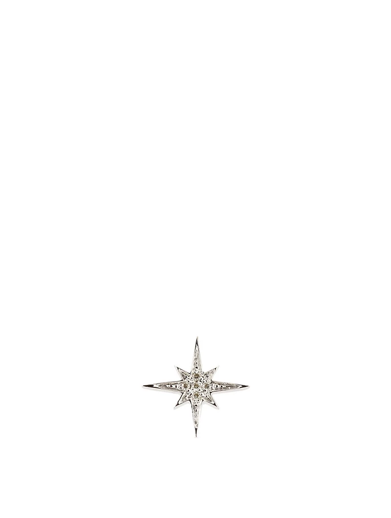 Small 14K White Gold Starburst Stud Earring With Diamonds