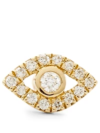 Small 14K Gold Evil Eye Stud Earring With Diamonds