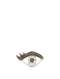 Small 14K White Gold Eyelash Evil Eye Right Stud Earring With Diamonds