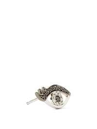 Small 14K White Gold Eyelash Evil Eye Right Stud Earring With Diamonds