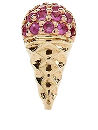 Small 14K Gold Ice Cream Cone Stud Earring With Pink Sapphires