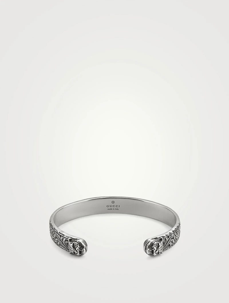 Sterling Silver Feline Head Cuff Bracelet