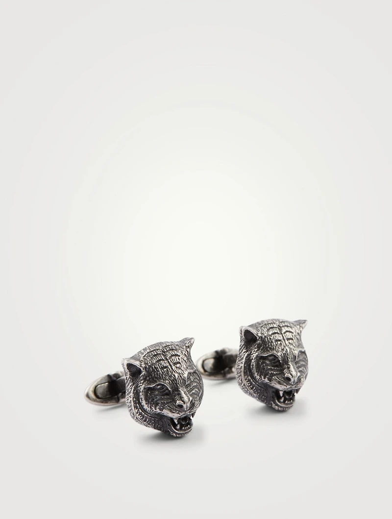 Silver Feline Head Cufflinks