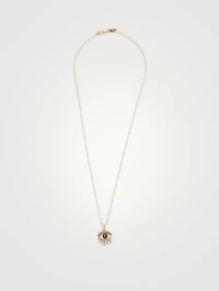 Small 14K Gold Kaleidoscope Eye Fringe Charm Necklace With Diamonds