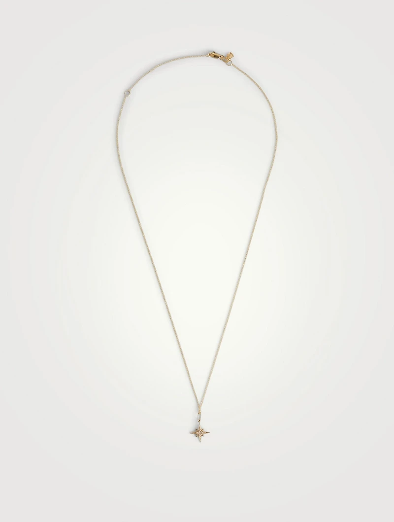 Small 14K Gold Starburst Necklace With Pavé Diamonds
