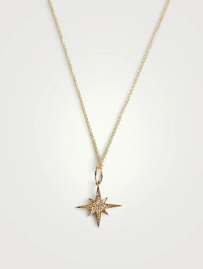 Small 14K Gold Starburst Necklace With Pavé Diamonds