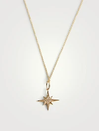 Small 14K Gold Starburst Necklace With Pavé Diamonds