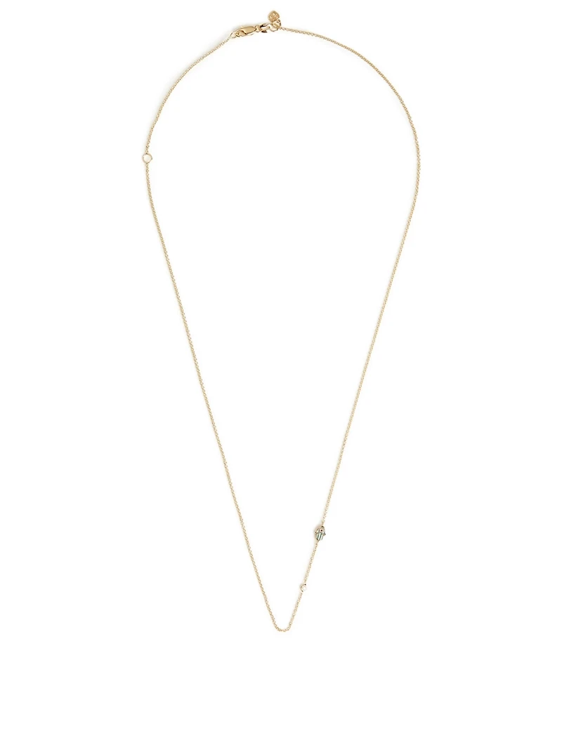Mini 14K Gold Hamsa Necklace With Diamond Bezel