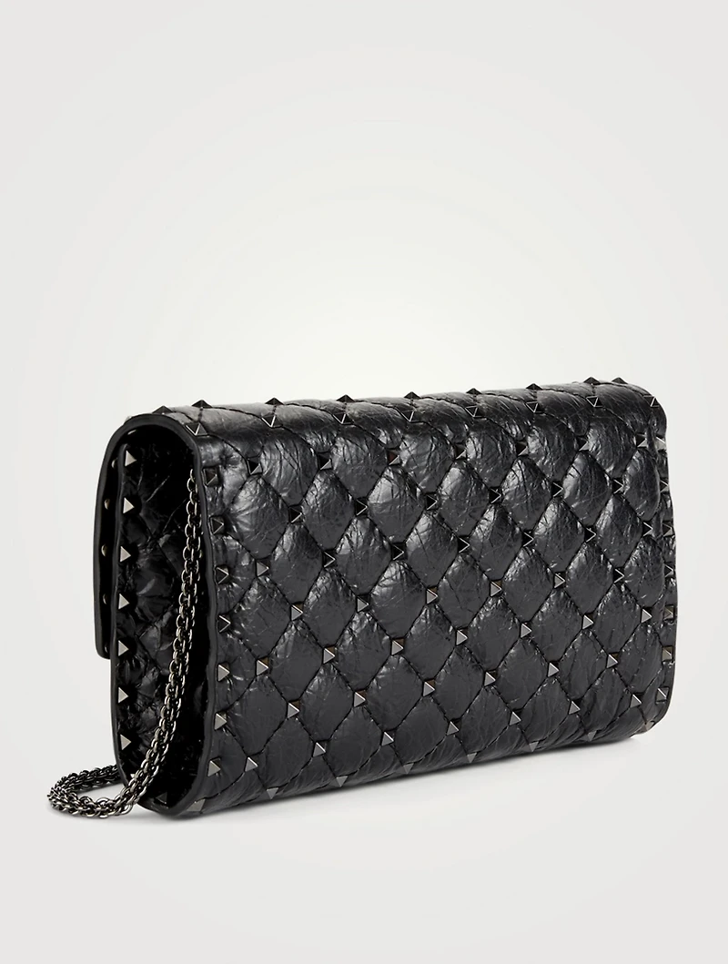 Rockstud Spike Cracked Leather Clutch Bag