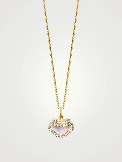 Petite Yu Yi 18K Gold Necklace With Diamonds And Mother Of Pearl