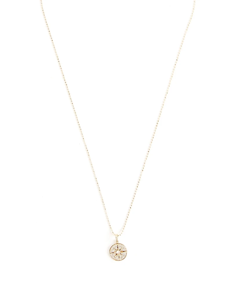 14K Gold Mini Starburst Medallion Necklace With Diamonds