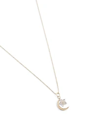 14K Gold Moon And Star Pendant Necklace With Diamonds