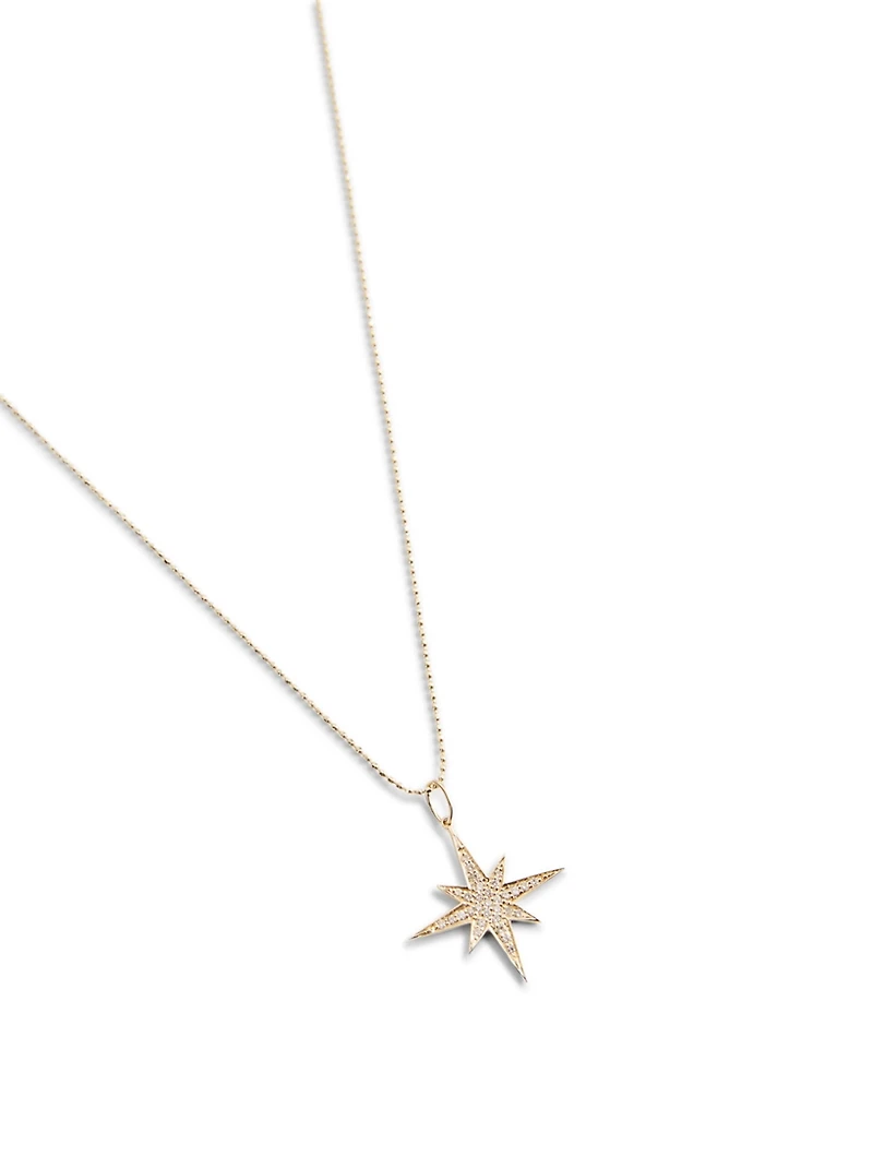 14K Gold Medium Starburst Pendant Necklace With Diamonds