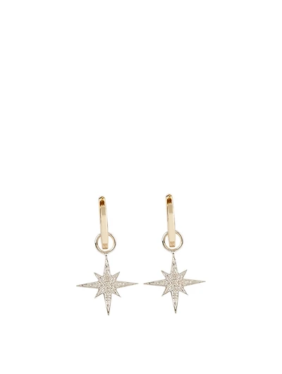 14K Gold Small Starburst Huggie Hoop Earrings With Diamonds