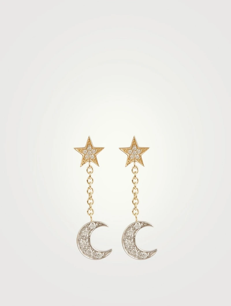 14K Gold Celestial Earrings With Diamonds